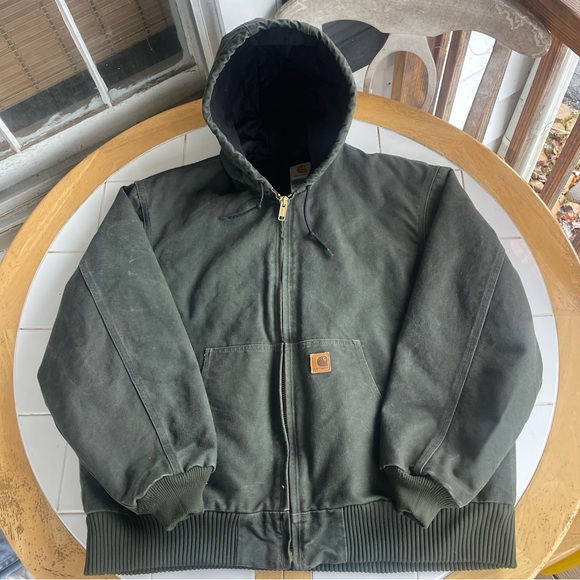 Carhartt Jacket J130 MOS XL Moss Green Canvas Workwear Full Zip Hoodie Y2K EUC!!